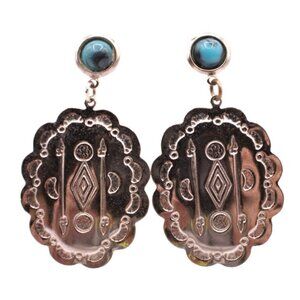 Concho Style Dangle Earrings Turquoise Stud Southwest Native AmericanSilver Tone